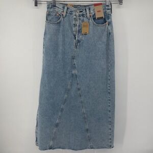Levi's 501 Original Fit Light Wash Denim Maxi Skirt Button Fly Side Slit Size 29